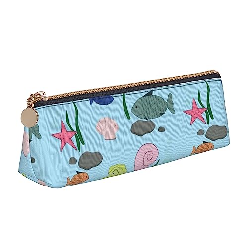 Marine Life Print Leder Bleistift Fall Stift Beutel Dreieck Tragbare Bleistift Tasche Mit Reißverschluss Für Büro, weiß, Einheitsgröße von OPSREY