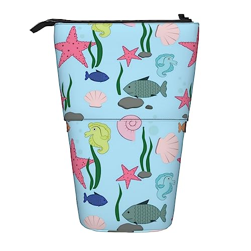 Marine Life Print Teleskop Bleistift Fall Stift Tasche Stehender Stifthalter Organizer für Büro, Schwarz , Einheitsgröße, Taschen-Organizer von OPSREY