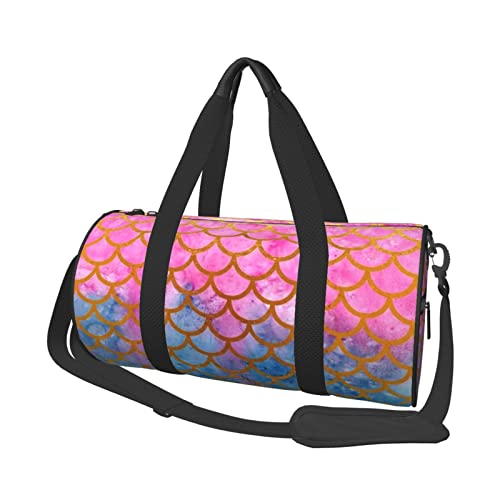 Meerjungfrau Skala Print Seesack Übernachtung Tasche Große Kapazität Faltbare Unisex Turnbeutel Für Reisen Outdoor, Schwarz, Einheitsgröße, Schwarz , Einheitsgröße von OPSREY