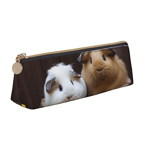 Meerschweinchen Drucken Leder Bleistift Fall Stift Tasche Dreieck Tragbare Bleistift Tasche Mit Reißverschluss Für Büro, weiß, Einheitsgröße von OPSREY