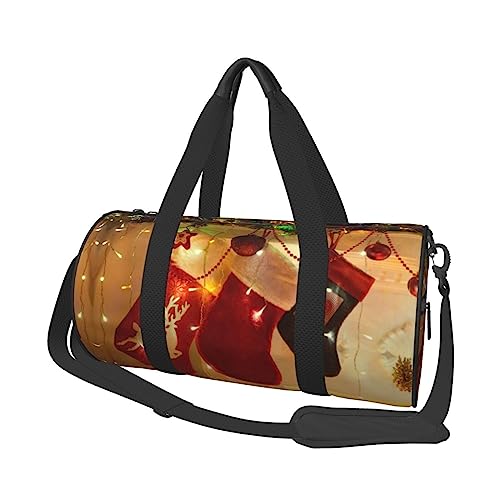 Merry Christams Strümpfe Print Seesack Übernachtung Tasche Große Kapazität Faltbare Unisex Turnbeutel für Reisen Outdoor, Schwarz, Einheitsgröße, Schwarz , Einheitsgröße von OPSREY