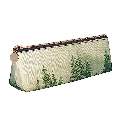 Misty Forest Print Leder Bleistift Fall Stift Tasche Dreieck Wasserdicht Bleistift Tasche mit Reißverschluss für Büro, weiß, Einheitsgröße, Münzbeutel von OPSREY