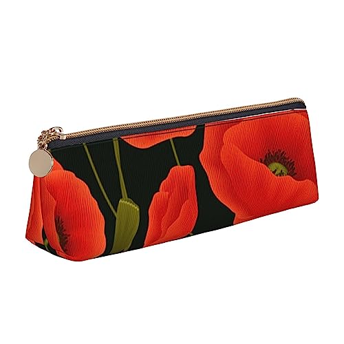 Mohnblumen Drucken Leder Bleistift Fall Stift Beutel Dreieck Tragbare Bleistift Tasche Mit Reißverschluss Für Büro, weiß, Einheitsgröße von OPSREY