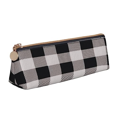 Monochrome Plaid Print Leder Bleistift Fall Stift Beutel Dreieck Tragbare Bleistift Tasche Mit Reißverschluss Für Büro, weiß, Einheitsgröße von OPSREY