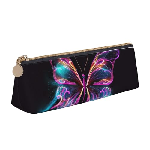 Neon Schmetterling Print Leder Bleistift Fall Stift Tasche Dreieck Wasserdicht Bleistift Beutel mit Reißverschluss für Büro, weiß, Einheitsgröße, Münzbeutel von OPSREY