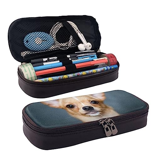 Nette Lustige Hund Drucken Bleistift Fall Leder Bleistift Tasche Große Kapazität Stift Tasche Mit Doppel Reißverschluss Für Büro, Schwarz , Einheitsgröße von OPSREY