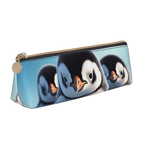 Nette Pinguin Druck Leder Bleistift Fall Stift Tasche Dreieck Wasserdicht Bleistift Beutel mit Reißverschluss für Büro, weiß, Einheitsgröße, Münzbeutel von OPSREY