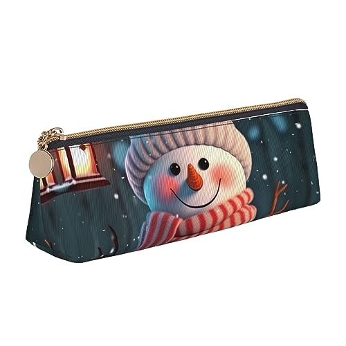 Nette Schneemann Drucken Leder Bleistift Fall Stift Tasche Dreieck Wasserdicht Bleistift Beutel mit Reißverschluss für Büro, weiß, Einheitsgröße, Münzbeutel von OPSREY