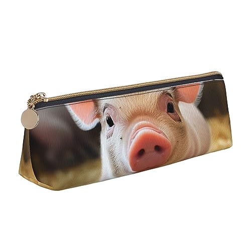 Nette Schwein Drucken Leder Bleistift Fall Stift Tasche Dreieck Wasserdicht Bleistift Beutel mit Reißverschluss für Büro, weiß, Einheitsgröße, Münzbeutel von OPSREY