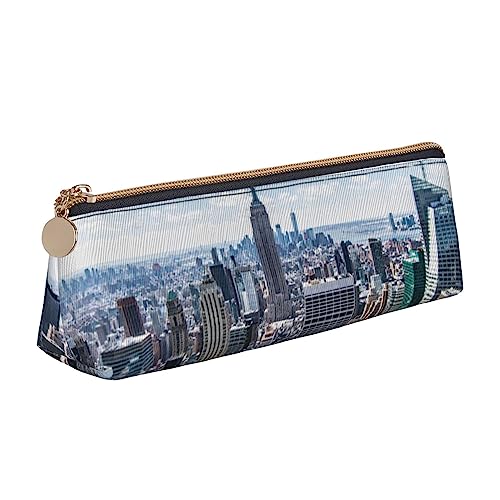 New York Fashion City Print Leder Bleistift Fall Stift Tasche Dreieck Tragbare Bleistift Tasche Mit Reißverschluss Für Büro, weiß, Einheitsgröße von OPSREY