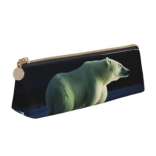 Northern Lights Bear Print Leder Bleistift Fall Stift Tasche Dreieck Tragbare Bleistift Tasche Mit Reißverschluss Für Büro, weiß, Einheitsgröße von OPSREY