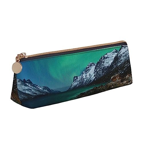 Northern Lights Print Leder Bleistift Fall Stift Tasche Dreieck Tragbare Bleistift Tasche Mit Reißverschluss Für Büro, weiß, Einheitsgröße von OPSREY