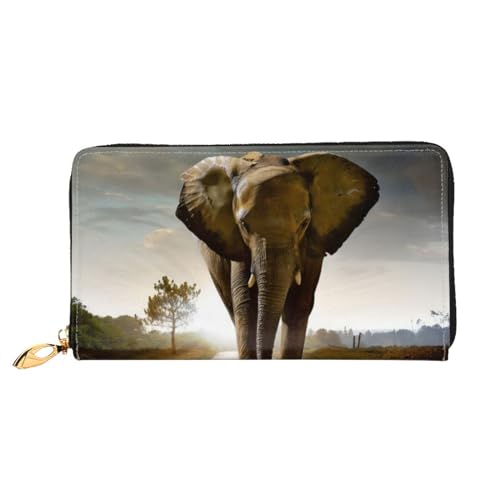 OPSREY 3D Elefant Gedruckt Echtes Leder Geldbörse Herren Damen Lange Clutch Tragbar Reißverschluss Geldbörse, 3D-Elefant, Einheitsgröße von OPSREY