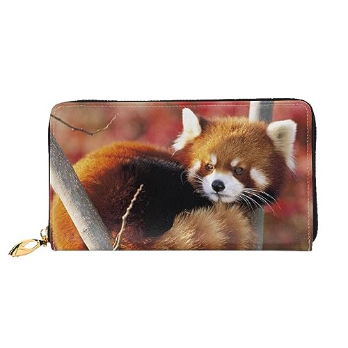 OPSREY Alte jamaikanische Flagge Gedruckt Lange Echtes Leder Brieftasche Münzbörse Kupplung Brieftasche Reißverschluss Karte Aufbewahrungstasche, Red Panda, Einheitsgröße von OPSREY