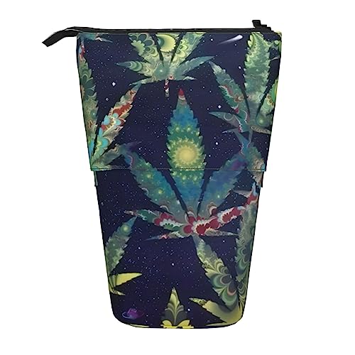 OPSREY Amerikanische Flagge Patchwork gedruckt vertikale Bleistift Tasche einziehbare Schreibwaren Organizer Portable Organizer, A Puff in Time Weed Marihuana, Einheitsgröße, Münzbeutel von OPSREY