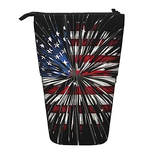 OPSREY Amerikanische Flagge Patchwork gedruckt vertikale Bleistift Tasche einziehbare Schreibwaren Organizer Portable Organizer, Amerikanische Flagge Feuerwerk, Einheitsgröße, Münzbeutel von OPSREY