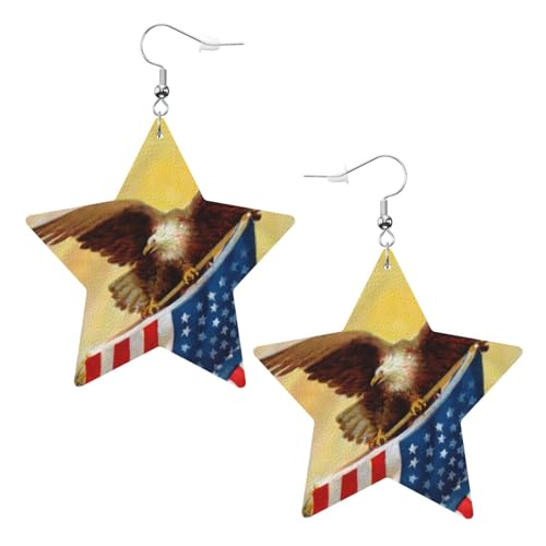 OPSREY Amerikanische USA-Flagge, Adler, Kunstdruck, modische Leder-Ohrringe, drapierte Haken-Ohrringe, sternförmige Ohrringe, Einheitsgröße, Kunstleder von OPSREY