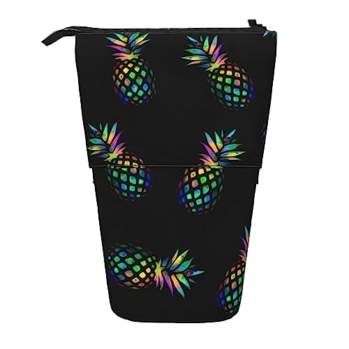 OPSREY Ananas-Druck Teleskop Bleistift Fall Stifthalter Multifunktions Stehen Bleistift Tasche Für Frauen Männer, Schwarz , Einheitsgröße von OPSREY