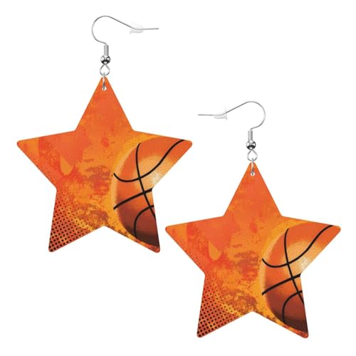OPSREY Basketball bedruckte Damen-Leder-Ohrringe Stern Ohrringe leichte baumelnde Ohrringe, Einheitsgröße, Kunstleder von OPSREY