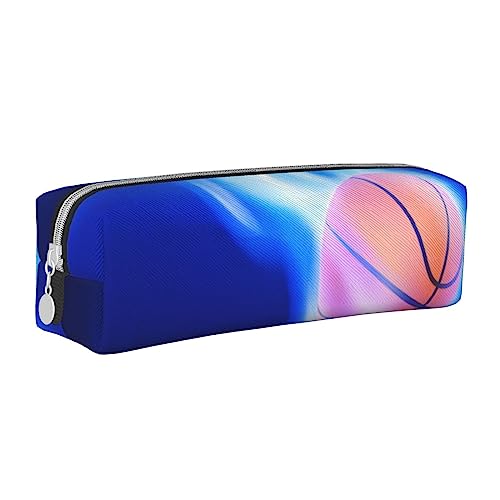 OPSREY Blau Musiknoten Gedruckt Leder Bleistift Fall Schreibwaren Organizer Tragbare Bleistift Tasche, Blue Fire Basketball Ball, Einheitsgröße, Münzbeutel von OPSREY