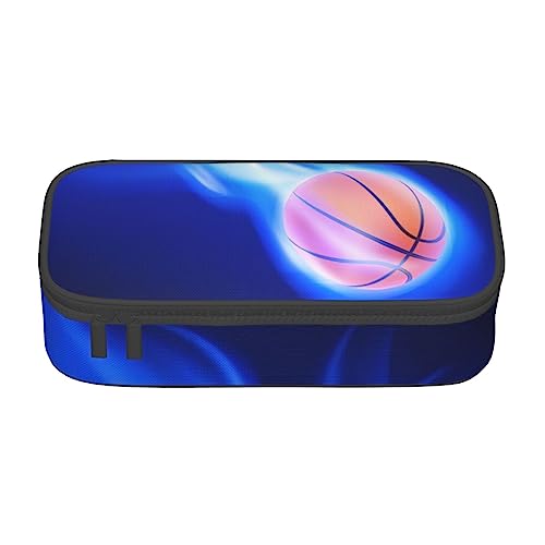 OPSREY Blaue Musiknoten Gedruckt Große Kapazität Bleistift Fall Schreibwaren Organizer Tragbare Bleistift Fall, Blue Fire Basketball Ball, Einheitsgröße, Münzbeutel von OPSREY