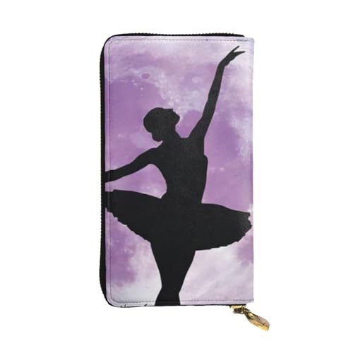 OPSREY Blaue Musiknoten bedruckte Leder lange Clutch Geldbörse tragbar Reißverschluss Geldbörse echtes Leder Geldbörse, Ballerina Dance, Einheitsgröße von OPSREY