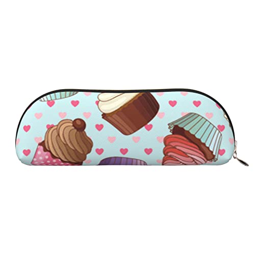 OPSREY Blue Ridge Parkway Mountains Bedrucktes Leder Stifteetui Tragbare Schreibwarentasche Halbrunder Reißverschluss Stifteetui, Cupcake-Muster, Einheitsgröße, Münzbeutel von OPSREY