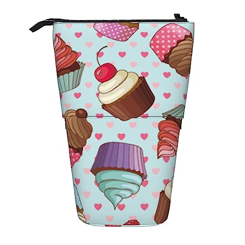 OPSREY Blue Ridge Parkway Mountains Bedrucktes vertikales Federmäppchen, einziehbar, tragbare Schreibwaren-Tasche, Cupcake-Muster, Einheitsgröße, Münzbeutel von OPSREY