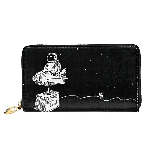 OPSREY Blue Ridge Parkway Mountains bedruckte lange Geldbörse aus echtem Leder, Münzgeldbörse, Clutch, Geldbörse, Reißverschluss, Kartenaufbewahrungstasche, Astronautengalaxie, Einheitsgröße von OPSREY