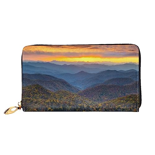 OPSREY Blue Ridge Parkway Mountains bedruckte lange Geldbörse aus echtem Leder, Münzgeldbörse, Clutch, Geldbörse, Reißverschluss, Kartenaufbewahrungstasche, Blue Ridge Parkway Mountains, Einheitsgröße von OPSREY