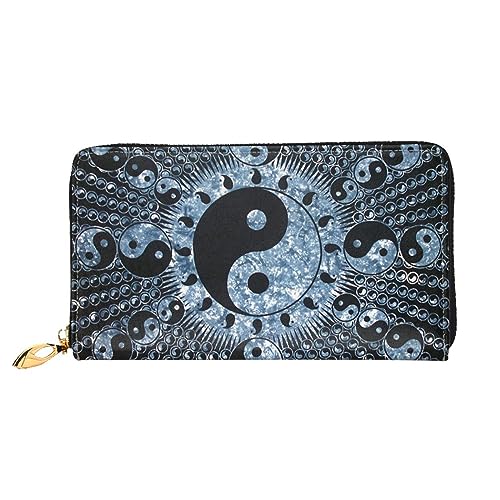 OPSREY Blue Ridge Parkway Mountains bedruckte lange Geldbörse aus echtem Leder, Münzgeldbörse, Clutch, Geldbörse, Reißverschluss, Kartenaufbewahrungstasche, Ying-Yang-Diagramm., Einheitsgröße von OPSREY