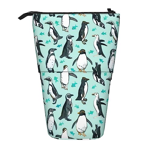 OPSREY Blume Paris Eiffelturm Gedruckt Vertikale Bleistift Tasche Einziehbare Schreibwaren Organizer Tragbare Veranstalter, Süße Pinguine, Einheitsgröße, Münzbeutel von OPSREY