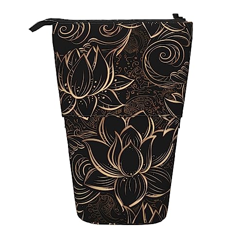 OPSREY Boho Gold Lotus Blumen gedruckt vertikale Bleistifttasche einziehbar Schreibwaren Organizer Tragbarer Organizer von OPSREY