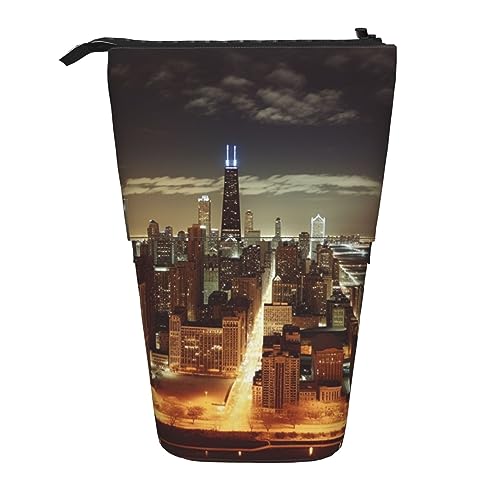 OPSREY Chicago City Print Teleskop Federmäppchen Stifthalter Multifunktions Stehen Bleistift Tasche Für Frauen Männer, Schwarz , Einheitsgröße von OPSREY