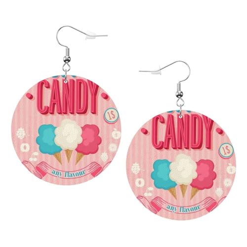 OPSREY Cotton Candy gedruckt Mode Leder Ohrringe Drapiert Haken Ohrringe Runde geformte Ohrringe, Einheitsgröße, Kunstleder von OPSREY