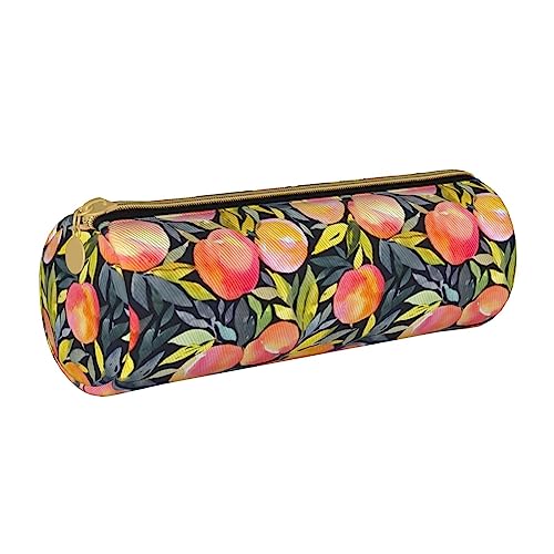 OPSREY Dackel Floral Printed Leder Bleistift Tasche Runde Schreibwaren Fall mit Reißverschluss Tragbare Bleistift Fall, Bunt Pfirsichfarben, Einheitsgröße, Münzbeutel von OPSREY