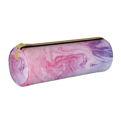 OPSREY Dackel Floral Printed Leder Bleistift Tasche Runde Schreibwaren Fall mit Reißverschluss Tragbare Bleistift Fall, Bunte Marmor-Pastell-Pink, Blau, Violett, Einheitsgröße, Münzbeutel von OPSREY