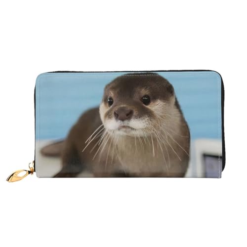 OPSREY Dackel Hund gedruckt Echtleder Geldbörse Herren und Damen Lange Clutch Tragbar Reißverschluss Geldbörse, Cute Otter1, Einheitsgröße von OPSREY