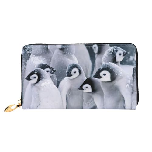 OPSREY Dackel Hund gedruckt Echtleder Geldbörse Herren und Damen Lange Clutch Tragbar Reißverschluss Geldbörse, Cute Penguin2, Einheitsgröße von OPSREY