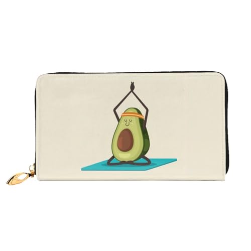 OPSREY Dackel Hund gedruckt Echtleder Geldbörse Herren und Damen Lange Clutch Tragbar Reißverschluss Geldbörse, Niedliche Yoga-Avocado, Einheitsgröße von OPSREY