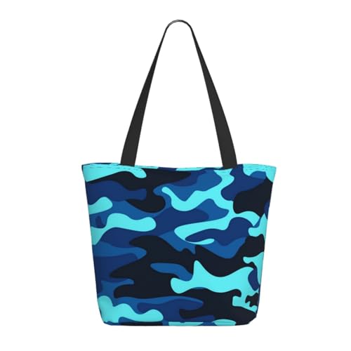 OPSREY Einkaufstasche mit Palmen und klarem Meer bedruckt, lässige Umhängetasche, Aufbewahrungstasche, blau camouflage, Einheitsgröße von OPSREY