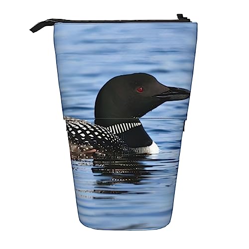 OPSREY Elch Berg Kiefer Wildnis Gedruckt Einziehbare Bleistift Fall Vertikale Organizer Schreibwaren Organizer Tragbare Reißverschluss Bleistift Beutel, Loon Birds, Einheitsgröße, Münzbeutel von OPSREY