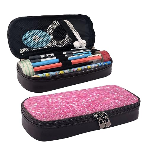 OPSREY Federmäppchen aus Leder, Schwarz und Weiß mit Blumendruck, tragbare Schreibwaren-Tasche, praktischer Organizer, Glitzernder rosa Glitzer., Einheitsgröße, Münzbeutel von OPSREY