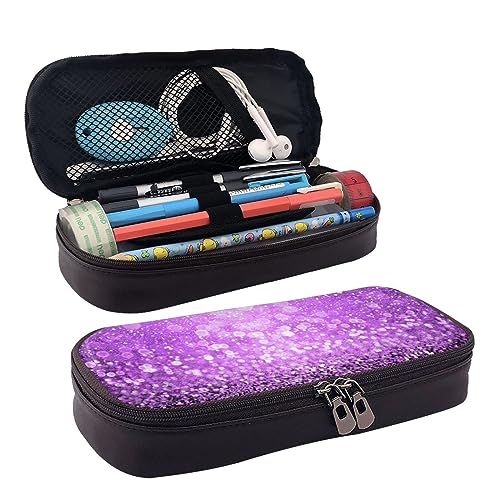 OPSREY Federmäppchen aus Leder, Schwarz und Weiß mit Blumendruck, tragbare Schreibwaren-Tasche, praktischer Organizer, Violett, Einheitsgröße, Münzbeutel von OPSREY