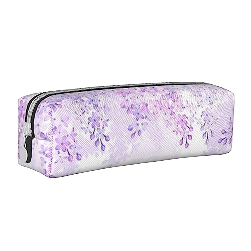 OPSREY Französische Bulldogge gedruckt Leder Bleistift Fall Schreibwaren Organizer Tragbare Bleistift Tasche, Einrahmende lila Blumen in Blüten, Einheitsgröße, Münzbeutel von OPSREY