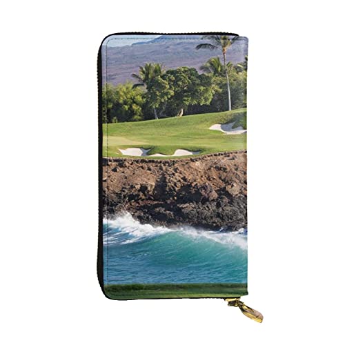 OPSREY French Dog bedruckte lange Geldbörse aus echtem Leder, Münzgeldbörse, Clutch, Geldbörse, Reißverschluss, Karten-Aufbewahrungstasche, Hawaii Beach Golfplatz, Einheitsgröße von OPSREY