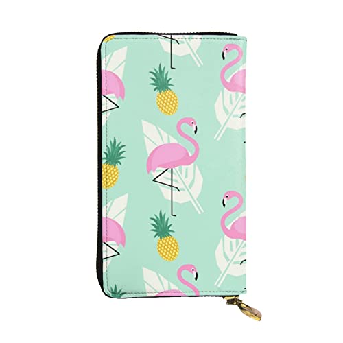 OPSREY Frosch bedruckte lange Geldbörse aus echtem Leder, Münzgeldbörse, Clutch, Geldbörse, Reißverschluss, Karten-Aufbewahrungstasche, Pinke Flamingo Ananas, Einheitsgröße von OPSREY