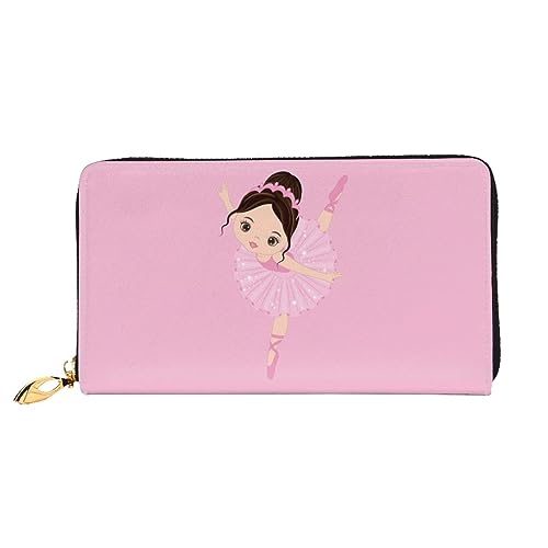 OPSREY Frühling Gänseblümchen Blumen Gedruckt Lange Echtes Leder Brieftasche Münze Geldbörse Kupplung Brieftasche Reißverschluss Karte Lagerung Tasche, Little Ballerina, tanzendes Mädchen, von OPSREY