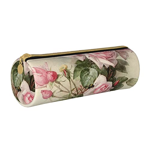 OPSREY Frühling Gänseblümchen Blumen Gedruckt Runde Bleistift Fall Tragbare Schreibwaren Tasche Reißverschluss Bleistift Tasche, Rosa Vintage Rose, Einheitsgröße, Münzbeutel von OPSREY