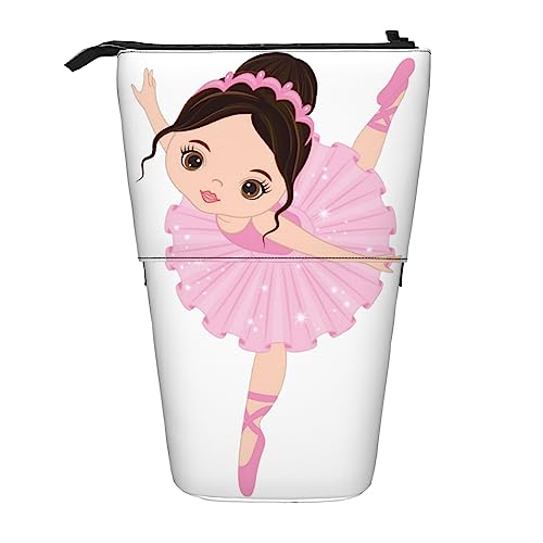 OPSREY Frühling Gänseblümchen Blumen Gedruckt Vertikale Bleistift Fall Retractable Bleistift Tasche Tragbare Schreibwaren Tasche, Little Ballerina, tanzendes Mädchen, Einheitsgröße, Münzbeutel von OPSREY